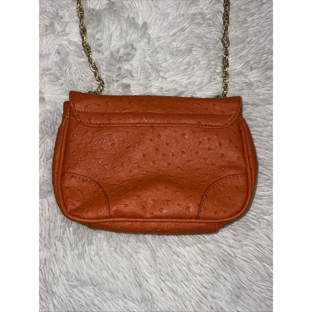 Chico's Bag Women's Orange Ostrich Textured Gold Chain Shoulder Handbag Purse